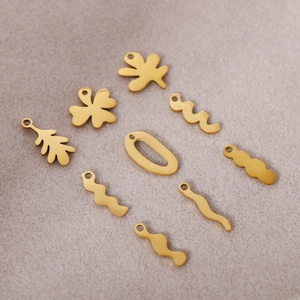 304 Stainless Steel DIY Pendants For Jewelry Making Vacuum Gold Plated Irregular Wave Leaf Clover Shape Craft Findings