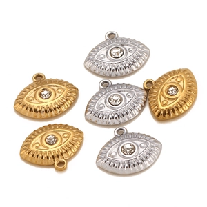 Stainless steel 18K gold plated evil eye charms in gold and silver for DIY jewelry