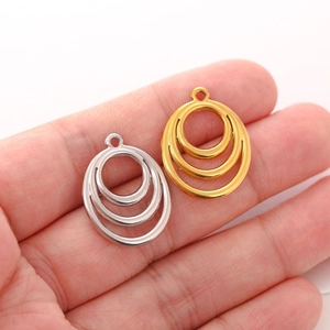 Three-tier concentric circle stainless steel pendants in gold and silver finish for DIY jewelry