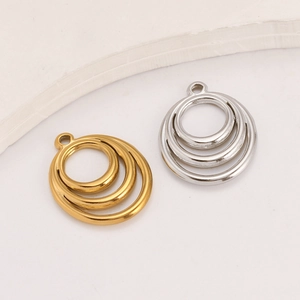 Geometric interlocking stainless steel rings pendant in polished gold and silver finishes