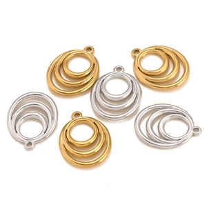 Three-layer nested stainless steel circular pendants in gold and silver for DIY jewelry