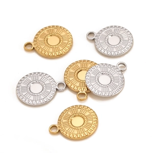 Polished stainless steel sunburst circle pendants in gold and silver for DIY jewelry