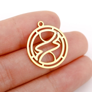 Pendentif zodiaque rond en acier inoxydable doré 18K pour colliers et bijoux DIY