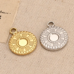 Minimalist round sun dial steel pendants in gold and silver for DIY jewelry making