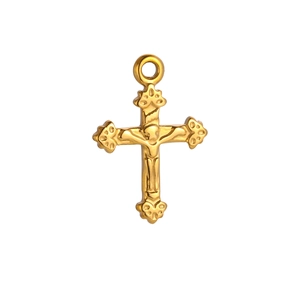 Colgante cruz religiosa dorada con crucifijo de Jesús y detalles florales