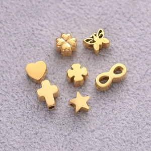 Golden stainless steel heart clover and butterfly charms for DIY jewelry making