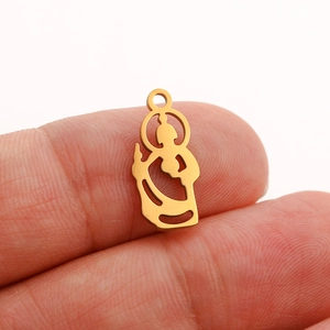 Gold-plated stainless steel hollow Buddha charm pendant held to show small size