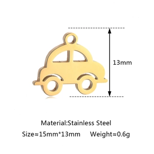 Ciondolo per auto in acciaio inossidabile dorato lucido per gioielli DIY, 15x13mm