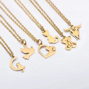 Minimalistische 304 Edelstahl Tier Anhänger Halskette Für Damen Gold Silber Poliert Katze Bär Hund Taube Kuhschädel Schmuck