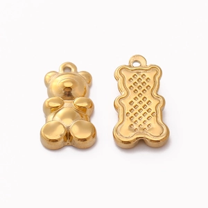 Detailed view of 3D teddy bear charm with golden finish and mesh back for DIY jewelry