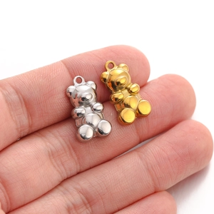 Pair of cute 3D stainless steel bear pendants in gold and silver finish