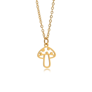 Collana minimalista in acciaio inossidabile dorato con ciondolo a fungo e riflesso