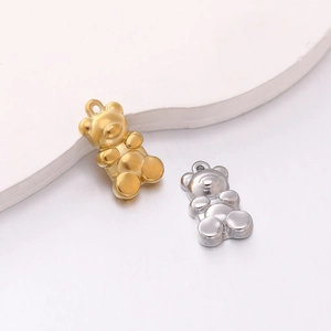 Polished stainless steel teddy bear pendants in gold and silver for DIY jewelry