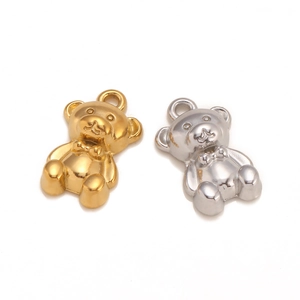 3D teddy bear charms in gold and silver finish for DIY necklaces and bracelets