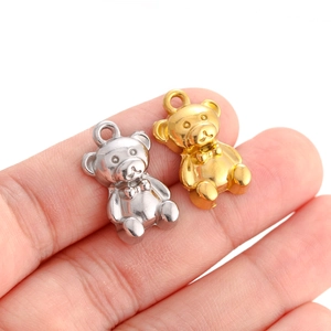 Polished 3D teddy bear charms in gold and silver finish for DIY jewelry making
