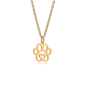 Collier doré avec pendentif patte d'animal et cœur évidé sur chaîne maille fine