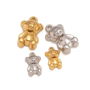 Polished stainless steel teddy bear charms for DIY jewelry making in gold and silver