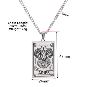 Vintage stainless steel Aries zodiac tarot pendant necklace with 60cm chain for men