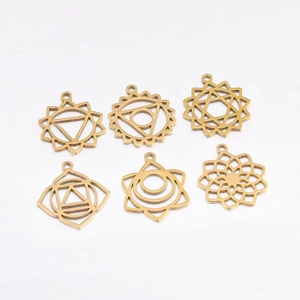 Polished gold stainless steel lotus yoga OM chakra pendant set for DIY jewelry