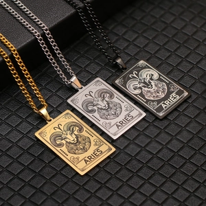 Three Aries tarot pendant necklaces in gold, silver and black stainless steel colors