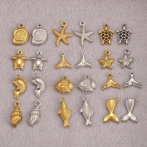 304 Stainless Steel Ocean Theme Pendant Starfish Turtle Conch Shell 18K Gold Plated Jewelry Making DIY Charms Accessories