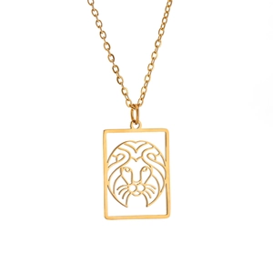 Gouden roestvrijstalen leeuw sterrenbeeld ketting met holle hanger op witte achtergrond