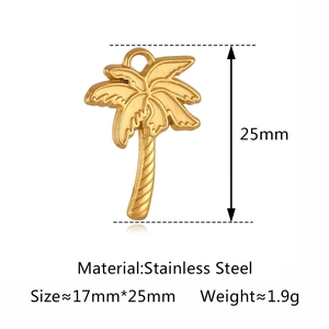Pendentif palmier doré en acier inoxydable avec tronc texturé et finition brillante