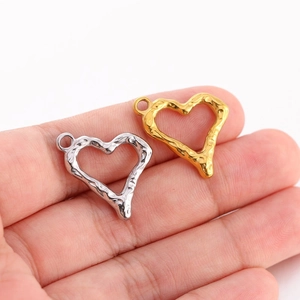 Pendentifs cœur en acier inoxydable texturé or et argent pour bijoux DIY