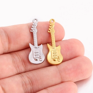 Pendentifs guitare électrique en acier inoxydable poli or et argent pour bijoux DIY