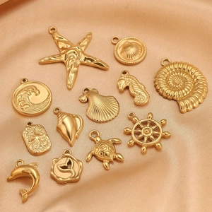 Golden ocean theme stainless steel charms including starfish and turtles for DIY jewelry