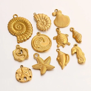 Stainless Steel Marine Animal Conch Starfish Seahorse Turtle Pendants For DIY Jewelry Making Gold Silver Metal Charms