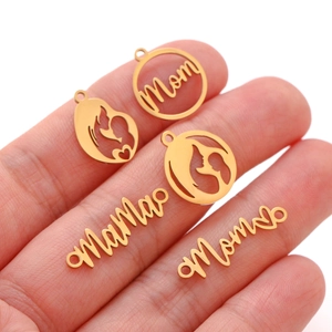 Goldene Mom und Mama Anhänger-Set mit Mutter-Kind-Silhouetten für DIY-Schmuckherstellung