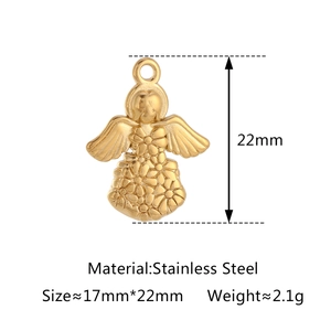 Pendentif ange en acier inoxydable doré avec motif floral, hauteur 22mm pour bijoux