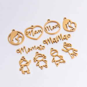 Edelstahl Muttertag DIY Schmuck Anhänger Mom Mama Mutter Junge Mädchen Silhouette Gold Silber Anhänger Für Die Schmuckherstellung