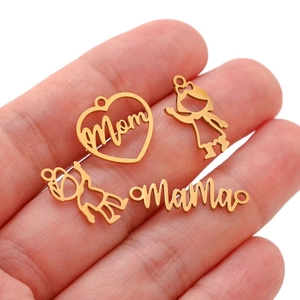 Poliertes Gold-Edelstahl-DIY-Anhänger-Set für Muttertags-Familienschmuck-Kreationen