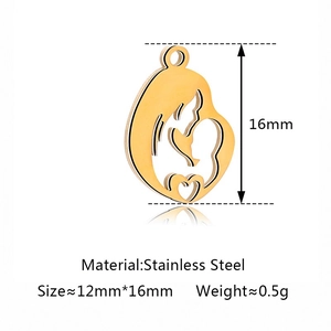 Goldener Edelstahl-Anhänger Mutter und Kind mit Herz-Ausschnitt 12mmx16mm Größe