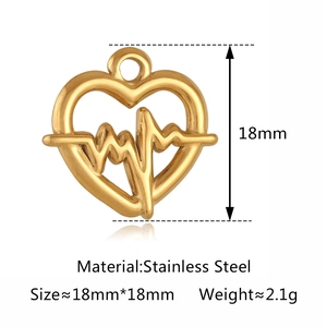 Pendentif coeur doré en acier inoxydable avec détails de taille 18mm et poids précis