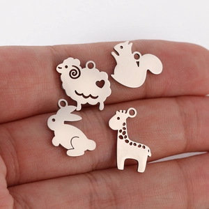 Polished stainless steel animal charms set including sheep squirrel and giraffe for DIY