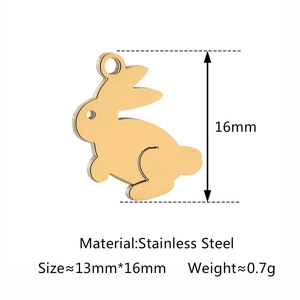 Polished stainless steel rabbit pendant in gold finish for DIY jewelry 13x16mm