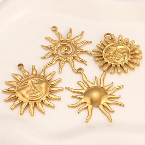 304 Stainless Steel Sun Face Heart Pendant For DIY Jewelry Making Findings Vintage Bohemian Gold Silver Charm Gift