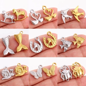 Détails de pendentifs animaux en acier inoxydable doré et argenté pour bijoux DIY