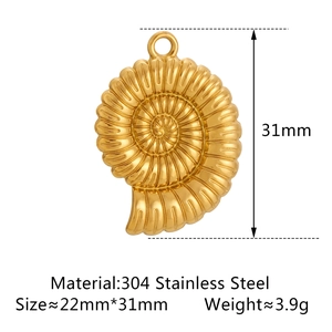 304 Stainless Steel sea snail nautilus shell pendant with detailed spiral texture