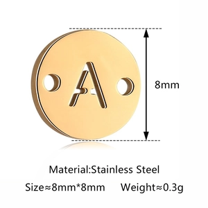 Golden stainless steel letter A charm connector for DIY jewelry with 8mm round pendant size