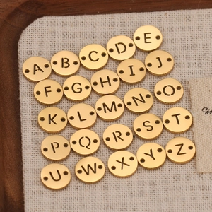 Stainless Steel Round Alphabet Letter Pendants Gold DIY Jewelry Making Accessories Hollow Double Hole Connector Charms