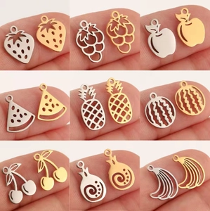 Stainless Steel Fruit Charms Hollow Out Strawberry Cherry Watermelon Pineapple Grape Pomegranate Apple Banana Shape DIY Jewelry Making Pendants Accessories