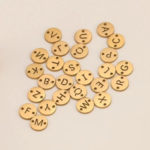 Golden stainless steel DIY letter charms with double holes for personalized jewelry making