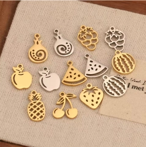 Polished stainless steel fruit charms in gold and silver finish for DIY jewelry