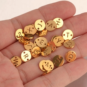 Polished gold stainless steel 8mm double-hole alphabet charms for DIY jewelry making