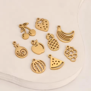 Polished gold stainless steel fruit pendants collection for DIY jewelry making