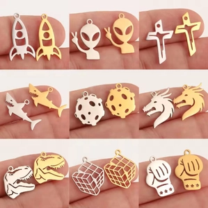 Stainless Steel Alien Rocket Dinosaur Boxing Glove Pendant Personalized Punk Hollow Out Cube Shark Planet Charms Jewelry